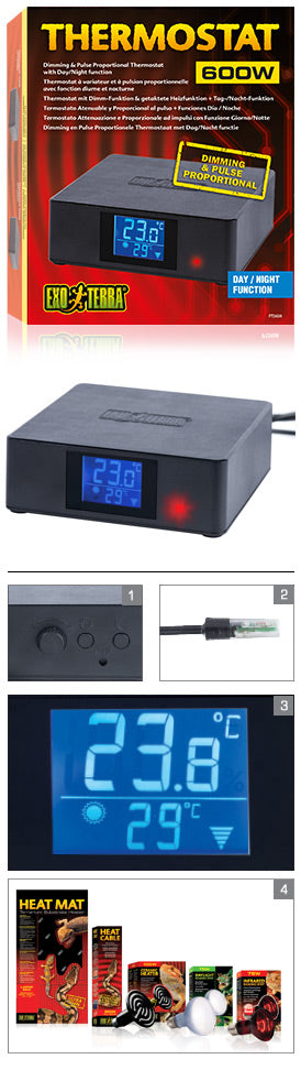 Exo Terra Reptile Dimming & Pulse Proportional Thermostat with Day/Night Function
