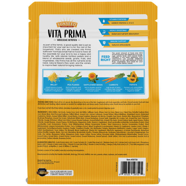 Sunseed Vita Prima Safflower Formula Small Parrot Food 3 lb
